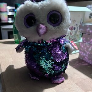 Ty Flippables Moonlight Owl with Purple and Green Sequins